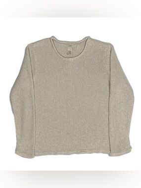 LL Bean O ANG9 100% cotton cream mid weight knit pullover sweater women’s XL